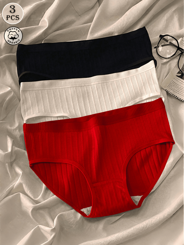 3er-Pack solide gerippte Strick-Pants