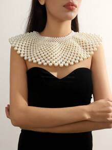 1pc Elegant Handmade Multi-Layer Faux Pearl Tassel Necklace Body Chain, Suitable For Women's Casual, Fashion Party, Wedding Jewelry, Vacation, Birthday, Mother's Day, Eid, Christmas Gift - White - View 5