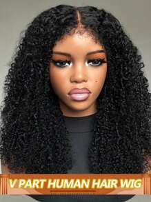 V 部分假发 女士真发 升级版 U 部分假发 真发 卷曲假发 原生发 无胶 可戴可戴 假发 极简假发 250% 密度