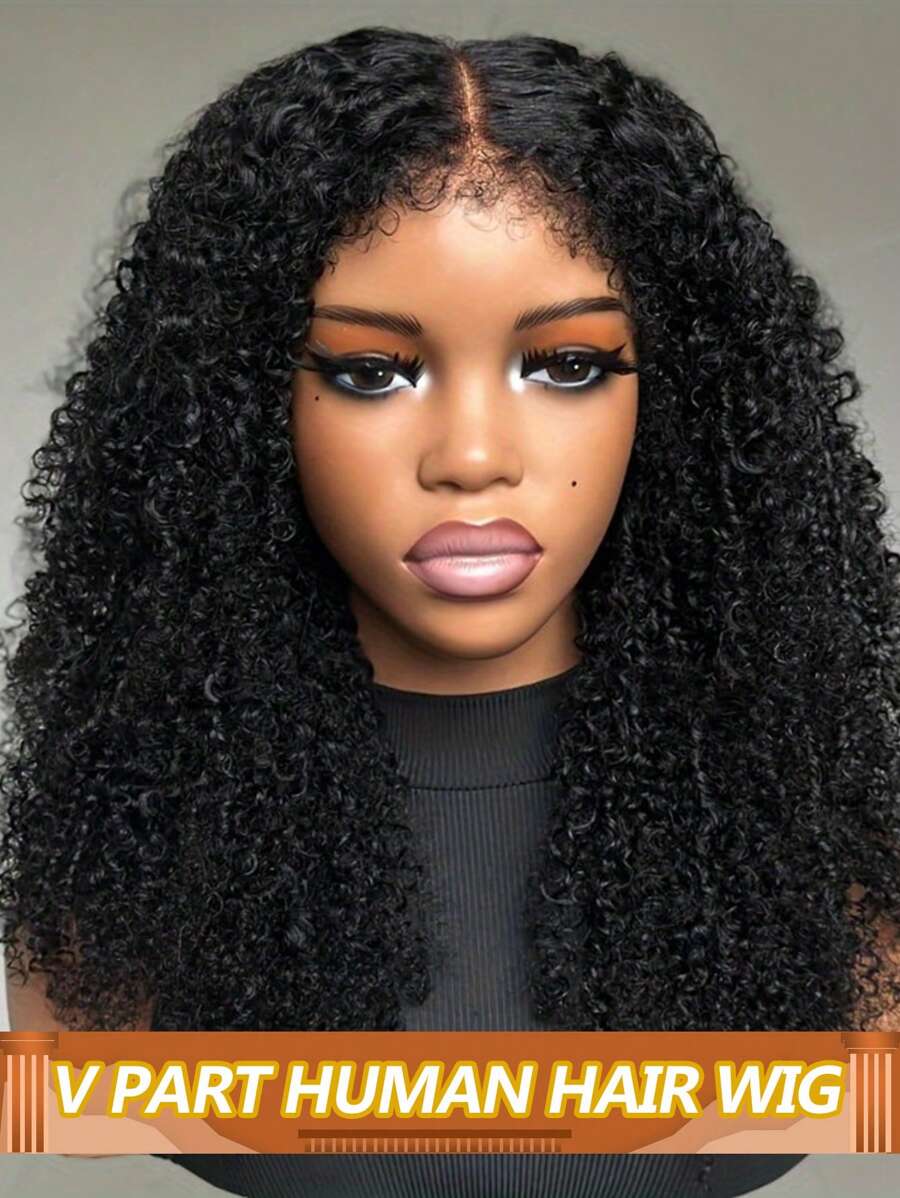 V 部分假发 女士真发 升级版 U 部分假发 真发 卷曲假发 原生发 无胶 可戴可戴 假发 极简假发 250% 密度