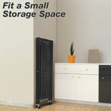 OYAJIA 3-Tier Foldable Metal Storage Rack With Wheels: Versatile Shelving Unit For Kitchen, Living Room, & Garage - Black - View 9