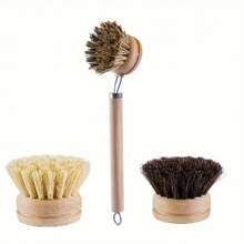 4 件套马毛可更换长柄可拆卸锅刷，天然丝瓜络软毛锅刷，椰棕色清洁刷 - 4件 - 查看 10