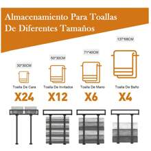 Toallero de pared para baño, toallero de metal, toallero de pared con estante de madera, toalla enrollada, para doblar toallas grandes, almacenamiento de toallas para baño pequeño, decoración de almacenamiento o camping RV - Negro - Ver 7