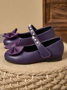 1 paio di scarpe eleganti in pelle verniciata viola per bambine, con punta tonda, strass decorativi a forma di farfalla, suola morbida, adatte per occasioni formali, scarpe da principessa alla moda per l'uniforme scolastica