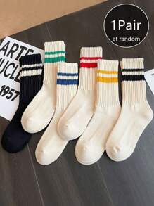 1/3/5/6 Pares de calcetines informales y versátiles de mujer con doble barra de colores