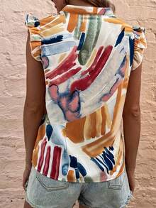 Camicia casual da donna con scollo a V, maniche a campana e stampa all-over - Multicolore - Visualizzare 2