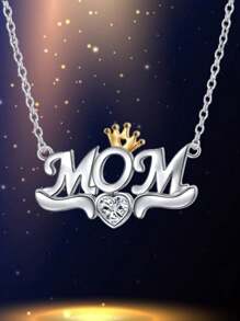 1pc Versatile Heart-Shaped Rhinestone Crown & Letter Pendant Necklace, Suitable For Men And Women, Elegant Gift - Multicolor - View 1