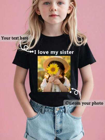 تي شيرت بناتي مخصص، تحميل الصور الفردية أو الجماعية، تخصيص النص/الاسم/تهنئة عيد الميلاد/الرسائل، توحيد المظهر لفرقة الزي الرياضي والملابس الخارجية، ملابس علوية شخصية بياقة دائرية وأكمام قصيرة للبنات، تخصيص ملابس علوية سوداء، هدية للاحتفالات، هدية عيد الميلاد، هدية عيد الميلاد الأول، ملابس ربيعية/صيفية