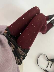 1Pair Autumn And Winter New Gray Tie Love Pantyhose Vintage White Love Color Contrast Wine Red Slimming Outer Wear Socks