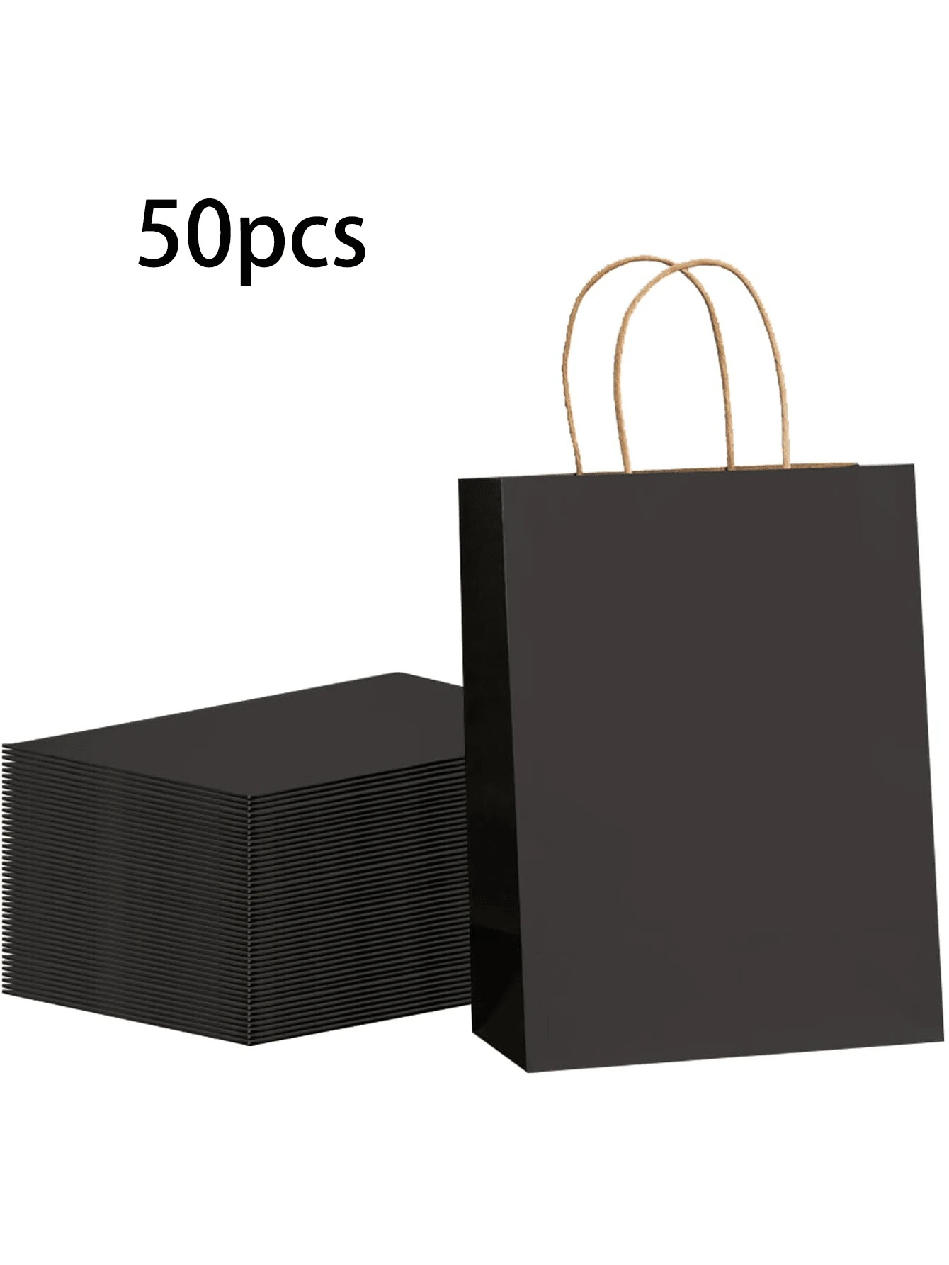 Paper Gift Bags, Black Paper Bags With Handles, Bulk, Kraft Paper Bags For Birthday, Wedding, Party, Shopping Paper Bags - 黑色 - 查看 1