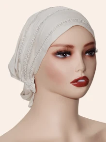 1pc Women's Stretchy Ultra-Soft Milk Silk Fashion Hat With Delicate Lace Trim, Multilayer Craft, Fashion Hat For Hair Care, Suitable For Daily Wear And Sleeping Cap - Beige a - View 2