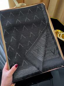 1pc Women Simple Elegant V-Letter Glitter Printing Scarf, Versatile Shawl, Hijab, Decoration, All Season UV Protection For Dress - Multicolor - View 2