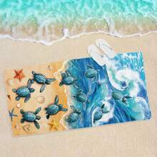 1pc Oversize Beach Towel, Sea Turtle Design, Essential Travel & Holiday Gift, Swimming Pool Towel, Beach Necessities For Adults, Women & Men Summer,Holiday Bathroom Decor - Multicolor - View 3