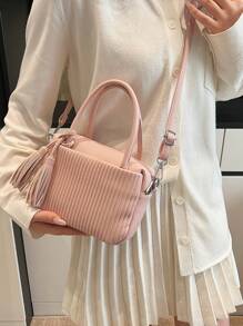 Stylish Tassel Decor Women Shoulder Bag, Casual Light-Weight Handbag, Minimalist Chic Crossbody Bag Suitable For Daily Use, Commuting, Shopping