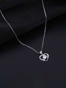 1pc Sterling 925 Silver Fashionable Elegant Hollow Heart Zirconia Pendant Collar Chain Necklace For Women Daily Wearing Mother's Day Jewelry Gift