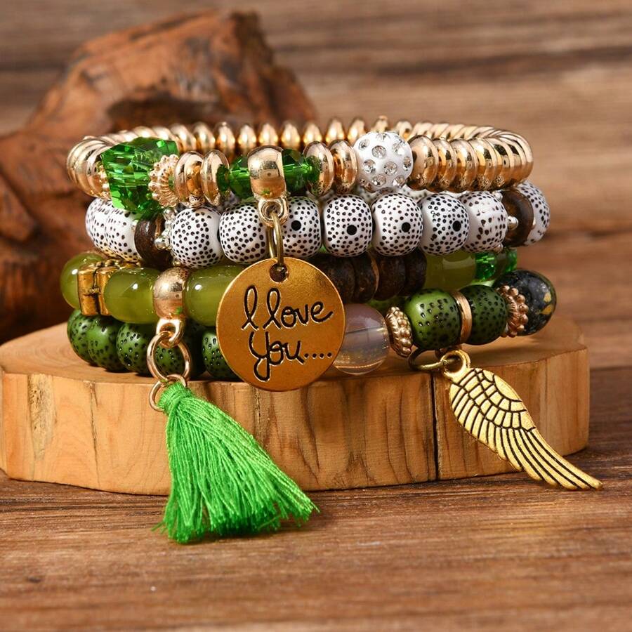 2025 New Popular Bohemian Bracelet, Creative Women Jewelry Tassel Natural Crystal Beaded Multi-Layer Fashion Accessory, Suitable For Daily Wear, Gifts, Christmas, Birthday, New Year, Carnival