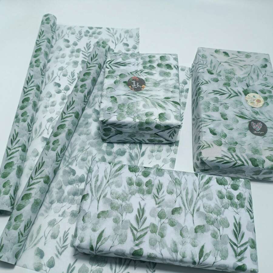 50 张春绿叶薄纸，薄荷绿色，适用于生日、婚礼、派对礼品包装、鲜花、鞋子和衣服、工艺品、DIY、装饰 - 淺綠葉子 - 查看 1