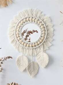 1 件 BOHO 手工编织流苏木珠圆形镜子亚克力镜片，适合作为纪念品赠送给朋友和家人，用挂饰装饰客厅和卧室 - 适用于卧室、客厅、走廊、日托中心、厨房、办公室、农舍等 - 彩色 - 查看 8