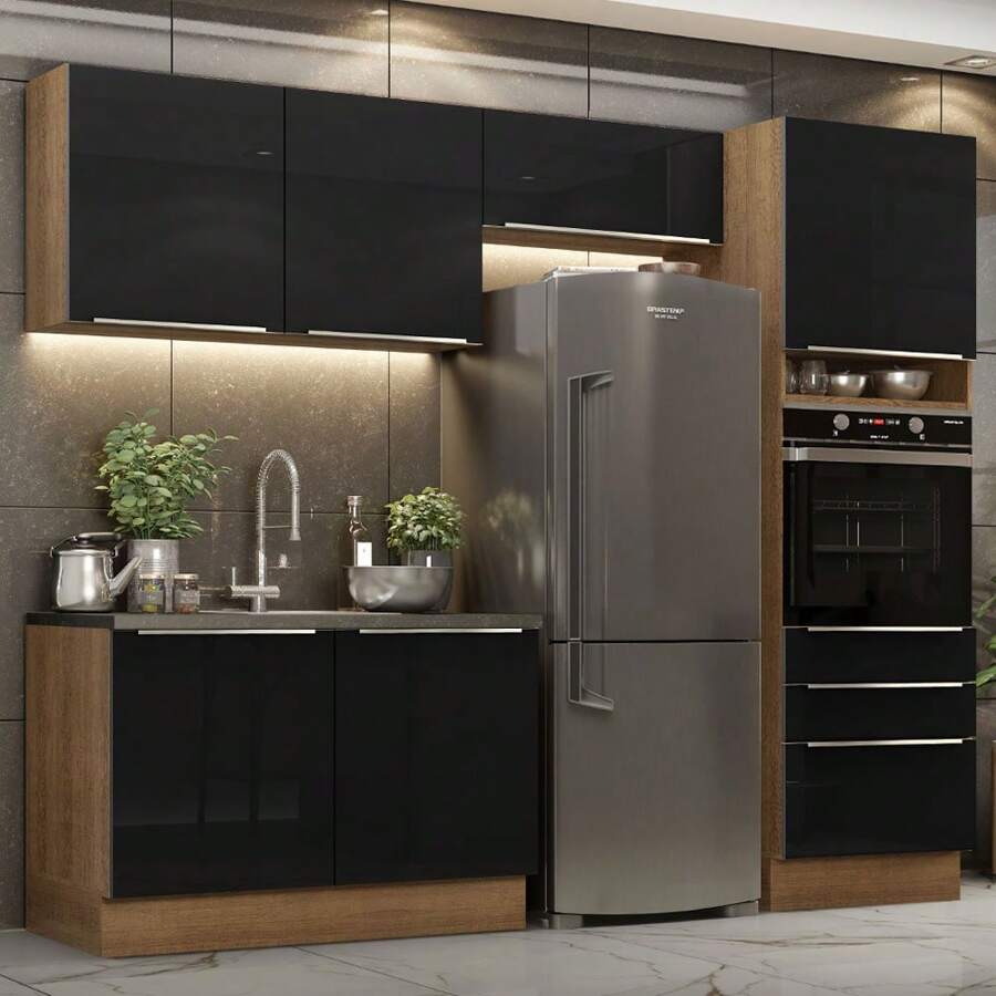 Madesa Gabinete Cocina Integral Completa 260cm Lux Marrón/Negro 05 - Marrón y negro - Ver 1