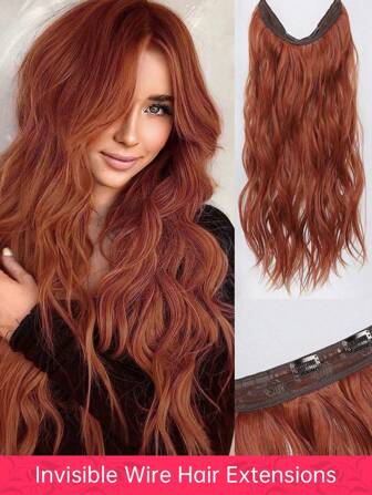 Extensiones de cabello con hilo invisible con hilo transparente y tamaño ajustable, 2 pinzas de , pieza de cabello ondulada larga y secreta para mujeres, 24 pulgadas, color naranja marrón, pieza de cabello secreta para fiesta de Halloween y uso diario