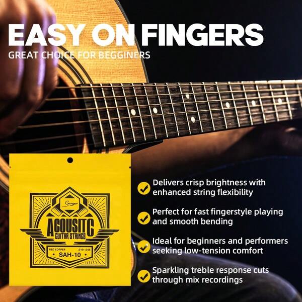 Smiger Cordas de violão acústico 6 cordas de aço sextavadas com revestimento de latão e ponta esférica 010.011,012, calibre disponível, melhor para iniciantes e cordas de reposição de violão