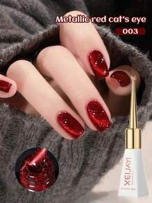 XEIJAYI 1pc 10ml Red Cat Eye Magnetic Glitter Nail Polish, Shiny Gel Nail Polish, Suitable For Women - No Magnet Included - Red - View 4