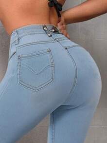 Women Jeans - 藍色 - 查看 2