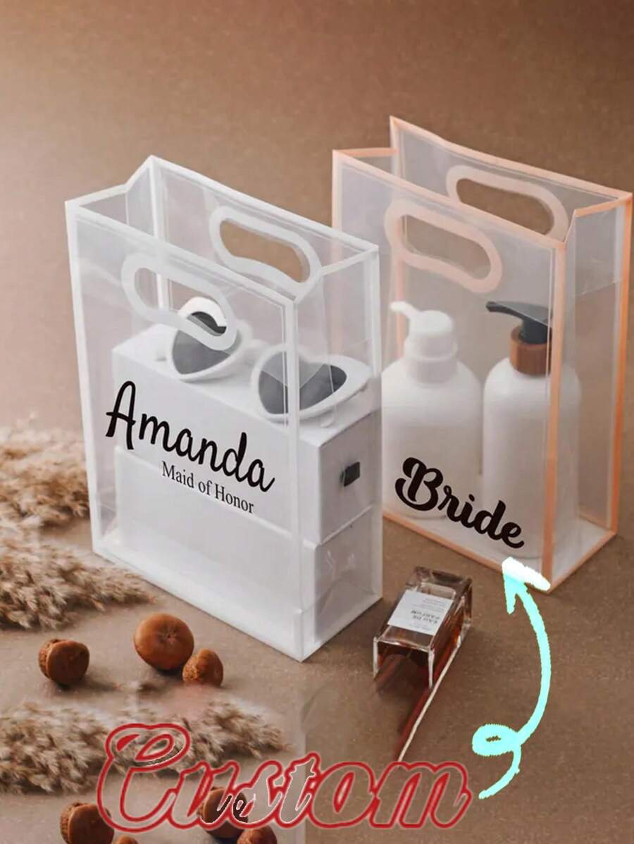 Personalized Gift Handbags, Bridesmaids Souvenir Gift Bags, Frosted Transparent Shopping Bags, Bridal Shower Souvenirs, Portable Makeup Bags, Beauty Bags, Lipstick Storage Bags, PAD Bags, Wedding Storage Bags, Bridesmaids Gifts, Travel Toiletry Bags - Multicolor - View 1