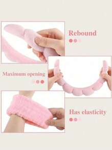 3pcs Solid Bath Headband & Bath Wrist Band Set Back To School - Pink - View 8