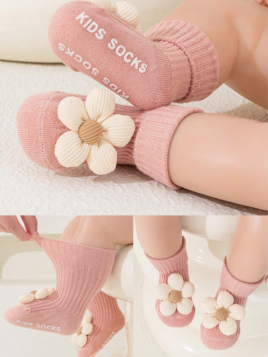 4pcs/Set Newborn 0-1-3 Years Baby Soft Bottom Non-Slip Cute Mid-Calf Socks, Suitable For Spring And Autumn