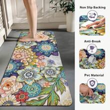 Boho Floral Kitchen Rugs Mats For Floor Bohemian Vintage Flower Kitchen Rug Anti Fatigue Non Slip Cushioned Comfort Standing Mat, 17.3x28+17.3x47 Inch
