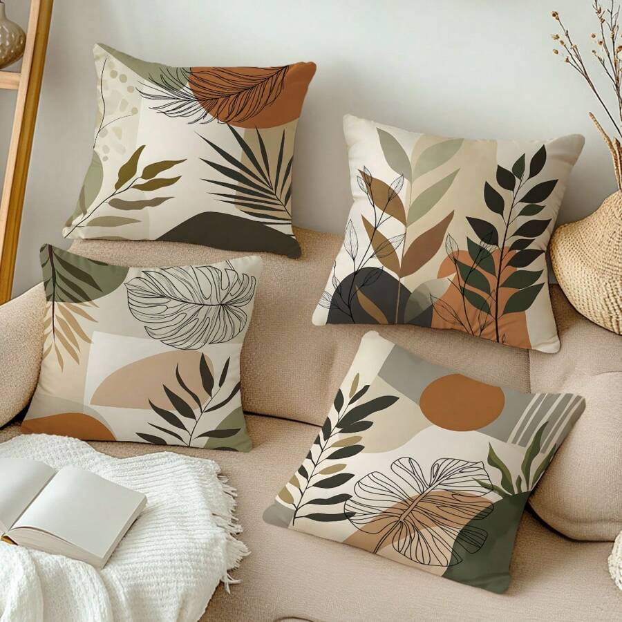 MEMNUN 4 vỏ gối 17,7 * 17,7in (45 * 45cm) / 19,69 * 19,69in (50 * 50cm) / 15,75 * 15,75in (40 * 40cm) Vỏ gối in hình minh họa thực vật phong cách Bohemian trừu tượng hoàng hôn tối giản [In một mặt] Vỏ gối trang trí nhà cho giường, ghế sofa, ô tô, thích hợp sử dụng hàng ngày hoặc trang trí tự sử dụng tối giản cao cấp, phòng khách, phòng ngủ, đầu giường