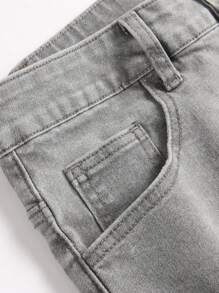 Men's Elastic Skinny Casual Jeans, Solid Color Distressed Slim Fit Pants - Grey - View 3