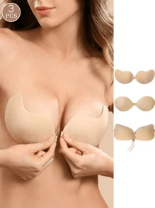 3 对聚拢粘性胸罩，可重复使用无肩带前扣隐形乳头贴，女士内衣和内衣配件 - 彩色 - 查看 25