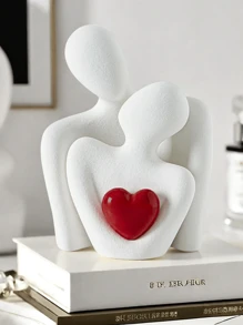 1pc Heart-Shape Golden-Plated Abstract Artistic Figurine, Couple Embracing Decoration ,Suitable For Home Decor, Bedroom Decor, Office And Students, The Best And Christmas Gift,Wintertime,Christmas Decorations,Storage,Wedding Decor,House Decor,Jewelry Organiser,Party Decorations(Excluding Straw Hat) Gifts Birthday Graduation