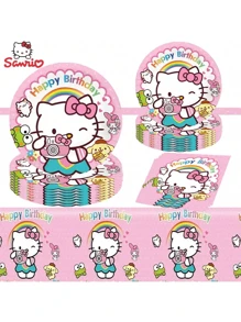 Sanrio Sanrio 42 Pcs Party Decoration Hello Kitty 1pc Tablecover 20 Pcs Plates And 20 Pcs Napkins 1pc Birthday Banner Theme Birthday Party Decoration Favor Sets