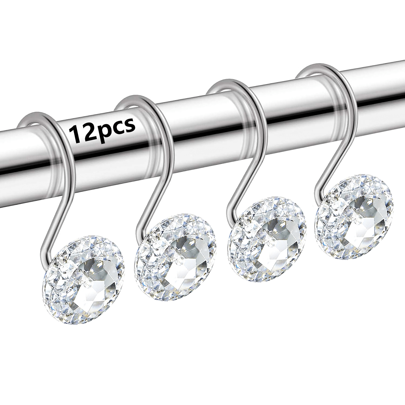 12 Pieces Round Gem Bath Curtain Hook - Transparent Sequin Decorative Curtain Bath Curtain Metal Hook Back To School Bathroom Decor