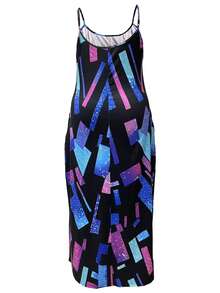 Plus Size Fashionable Printed Sleeveless Dress With Pockets, Summer - Multicolor - View 3