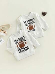 Toddler Baby Boy Girl Sweatshirt On Sundays We Watch Football With Daddy Mommy Shirt Fall Top Baby Football Outfit - 淺灰色 - 查看 7