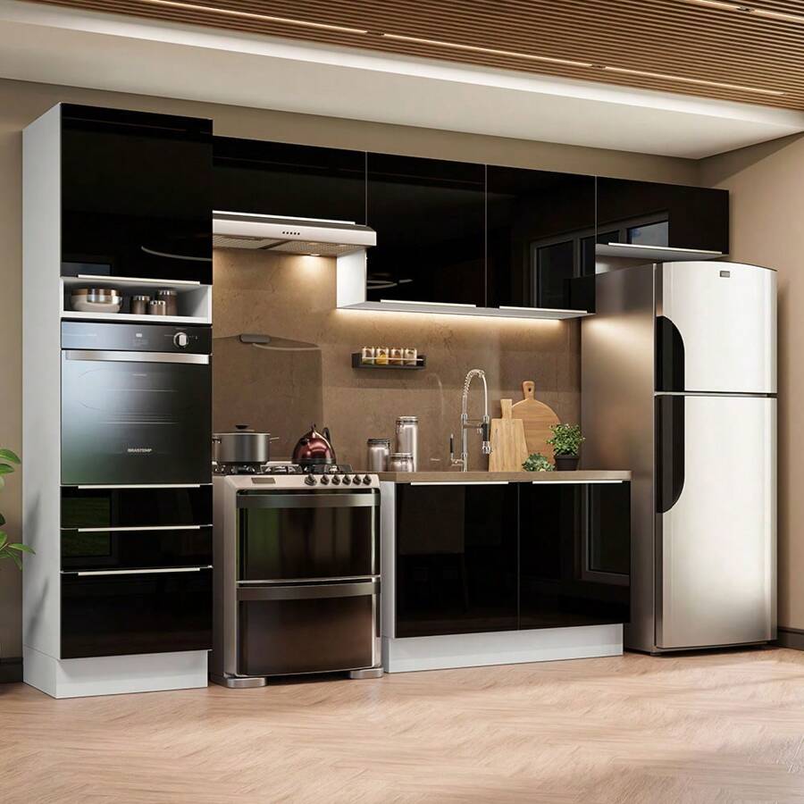 Madesa Gabinete De Cocina Integral Completa 340cm Lux B/n 01 - Blanco y Negro - Ver 1