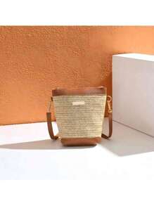 Elegante y de moda bolso de paja para mujer, nueva diseño único y sencillo de hombro/bandolera trenzado tipo cubo