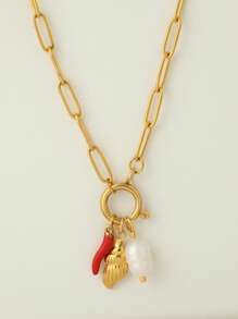 1 pièce Bijou personnalisé, collier de style océan avec pendentif à la mode en forme d'étoile de mer, de coquillage et de dauphin, collier à porter au quotidien