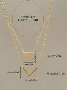 1pc Women's Adjustable Layered V-Shape Pendant Necklace, Suitable For Daily, Commute, Light Business, Dating, Gift, Photo Shoot, Stylish And Elegant Decorative Jewelry - Gold - View 4