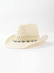 1pc Boho Casual Cowboy Straw Hat, Sunscreen Hat Suitable For Vacation And Commute, Fashion And Versatile For Men And Women All Seasons - Teardrop Straw Hat - View 13