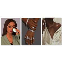 3 件无框抽象非洲女性指甲艺术帆布画时尚嘴唇海报和印刷品墙壁画适用于客厅装饰