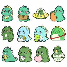 12 件卡通恐龙鞋饰可爱婴儿恐龙龙系列鞋饰适用于木屐、凉鞋和沙滩包 DIY 配饰适合男孩和女孩 - 綠色 - 查看 1