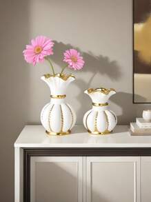 Modern Living Room White Gold Wavy Ceramic Vase Art Home Decoration Ornament Luxurious Black Gold Flower Vase Room Decoration Back To School School Supplies Glass Vase