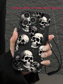 1pc Gothic Skull Print Frosted Edge Phone Case, Compatible With Apple IPhone 11/12/13/14/15/16/16Pro/16ProMax And Galaxy A05/A15/A25/A35/A53/A54/A55/A56/S23/S24/S25