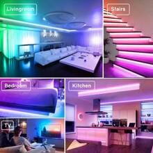 Fita de Luz Inteligente com LED RGB com Aplicativo Móvel e Controle Remoto de 24 Teclas, Iluminação com Sincronização de Música, Adequada para Casa, Quarto, Criação de Atmosfera, Festa e Decoração de Feriados