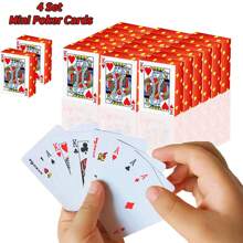 Mini karty do gry - 4 talie 1,5-calowych kieszonkowych kart pokerowych do podróży, sztuczek magicznych i wieczorów w kasynie - najwyższej jakości wodoodporna talia dla dorosłych, nastolatków i wieczorów gier - wyjątkowy pomysł na prezent, upominki na przyjęcia i zestaw kart kolekcjonerskich